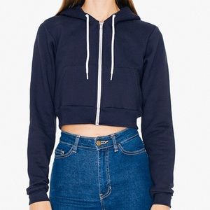 American apparel cropped navy zip hoodie